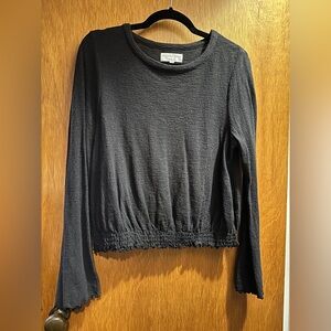 Madewell Texture & Thread Smocked Bell-Sleeve Top in True Black, size M